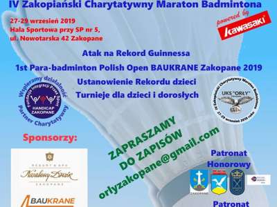 Obraz przedstawiający: IV Zakopiański Charytatywny Maraton Badmintona