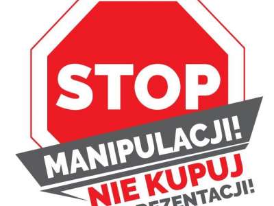 Obraz przedstawiający: Stop Manipulacji, nie kupuj na prezentacji
