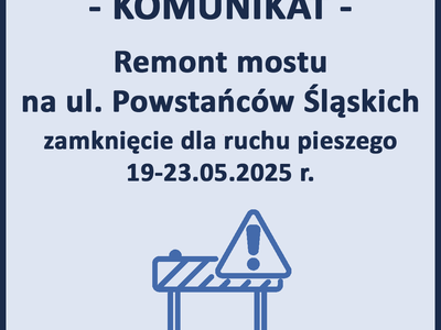 Obraz przedstawiający: Most na ul. Powstańców Śląskich zamknięty dla ruchu pieszego w...