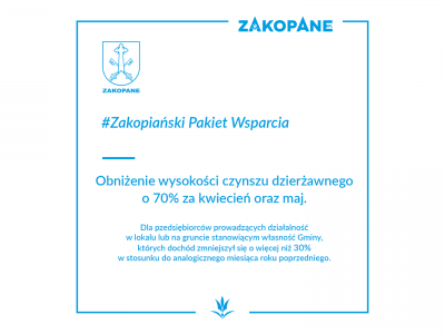 Obraz przedstawiający: Zakopiański pakiet wsparcia - obniżki wysokości czynszu dzierżawnego