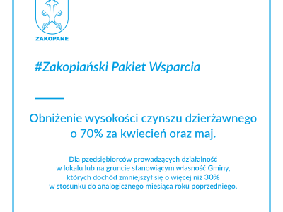 Obraz przedstawiający: Zakopiański pakiet wsparcia - obniżki wysokości czynszu dzierżawnego