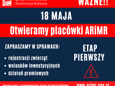 Obraz przedstawiający: ARiMR otwiera swoje placówki – etap pierwszy
