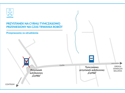 Obraz przedstawiający: Czasowa zmiana lokalizacji przystanku Cyrhla