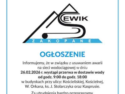 Obraz przedstawiający: Przerwy w dostawie wody 26.02.2026