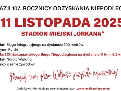 Obraz przedstawiający: Trwają zapisy na XII Zakopiański Bieg Niepodległości