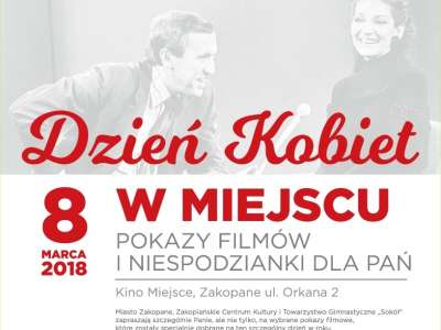 Obraz przedstawiający: Dzień Kobiet w Miejscu. Pokazy filmów i niespodzianki dla Pań