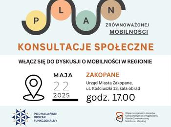 Obraz przedstawiający: Konsultacje społeczne – Plan Zrównoważonej Mobilności Podhalańskiego Obszaru Funkcjonalnego