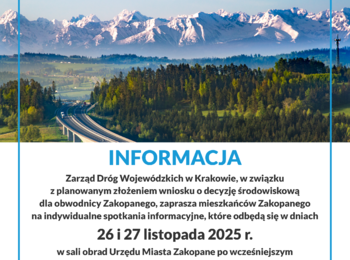 Obraz przedstawiający: Indywidualne spotkania informacyjne w sprawie planowanej obwodnicy Zakopanego